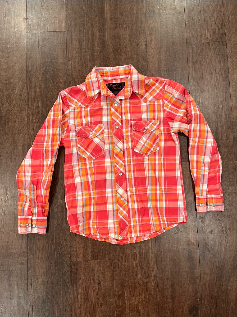 Cowgirl Legend Girl's Western Plaid Jewel Snap Rodeo  Shirt Fitted Size Medium